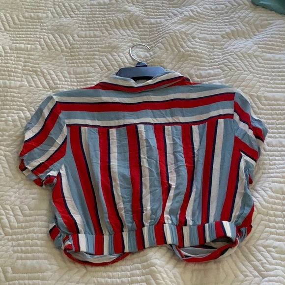 Windsor red, white, and light blue striped button up crop top - Picture 2 of 7